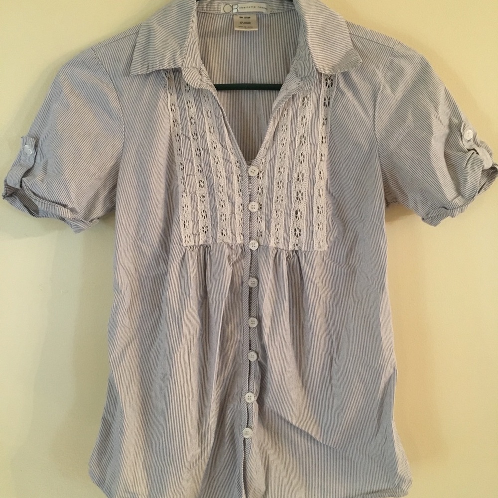 Blue/White PINSTRIPE Short-Sleeve Button Up